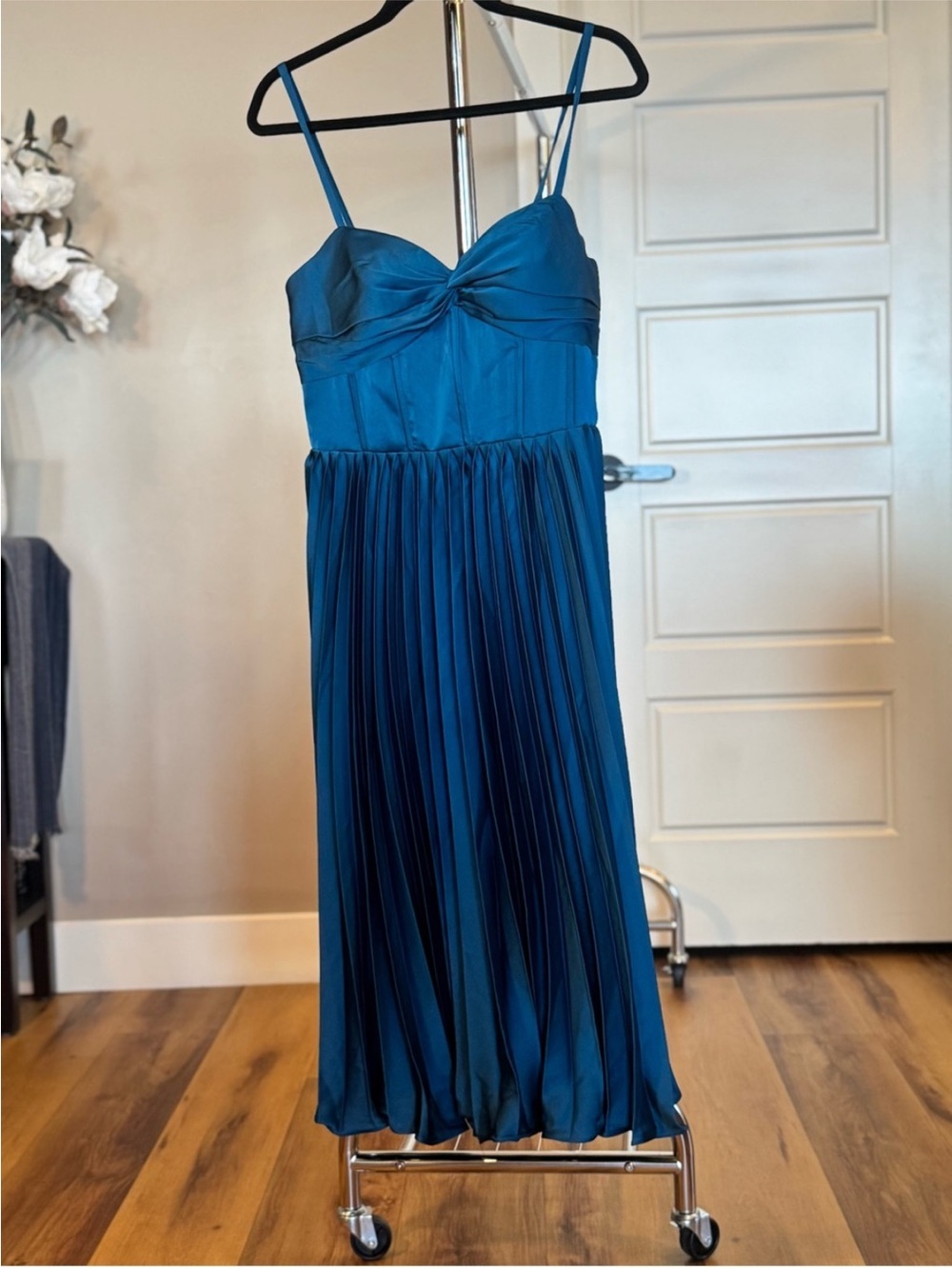 Pleated Midi Dress in Blue